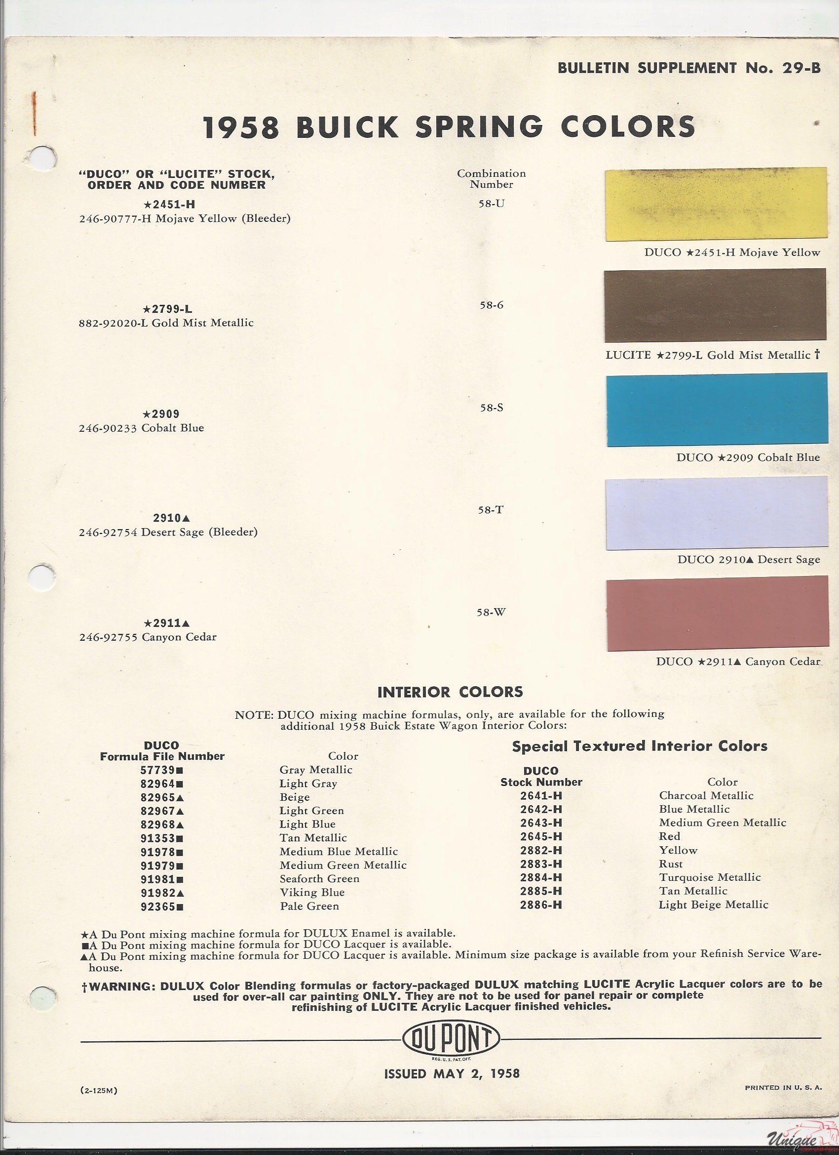 1958 Buick Paint Charts